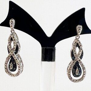 Intertwining Infinity Silver Tone and Blue Thai FAS Dangle Drop Post Earrings